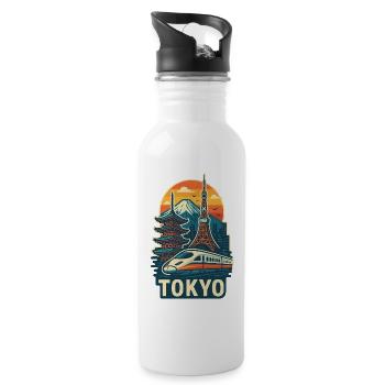 Die Skyline von Tokio mit dem Mount Fuji und dem Hochgeschwindigkeitszug - Trinkflasche mit integriertem Trinkhalm - Weiß - Rechts