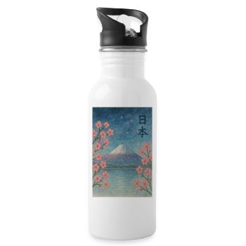 "Sakura Night – Mount Fuji unter Sternen" - Trinkflasche mit integriertem Trinkhalm - Weiß - Rechts