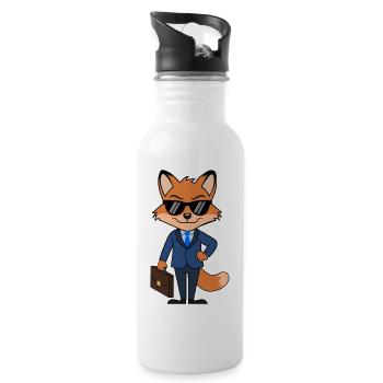 Fox businessman elegant suit with briefcase - Water bottle with straw - white - Right
