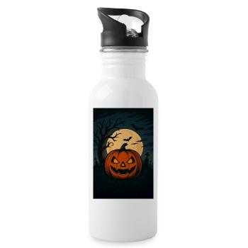 Haunted Pumpkin Night - Gruseliges Halloween-Kunstwerk - Trinkflasche mit integriertem Trinkhalm - Weiß - Rechts