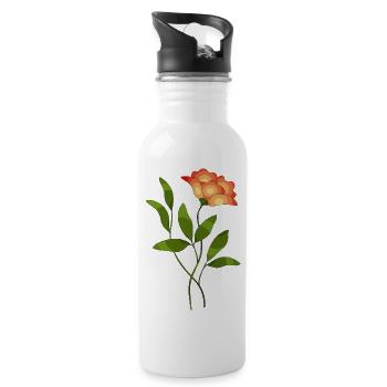Florale Illustration mit kontrastierenden Farbtönen - Trinkflasche mit integriertem Trinkhalm - Weiß - Rechts
