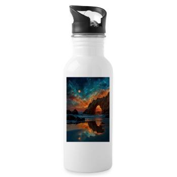 Moonlit Arch Over Ocean - Water bottle with straw - white - Right