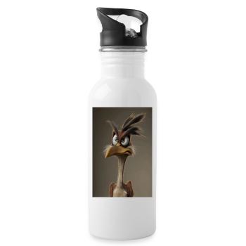 Grumpy Cartoon Bird - Water bottle with straw - white - Right