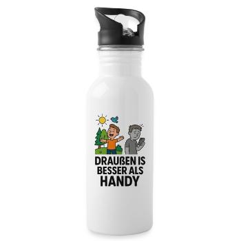 Humorous saying outside is better than cell phone - Water bottle with straw - white - Right