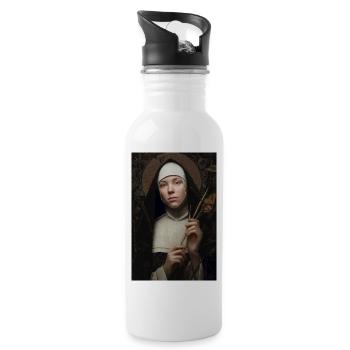 Heiteres Nonnenporträt - Trinkflasche mit integriertem Trinkhalm - Weiß - Rechts
