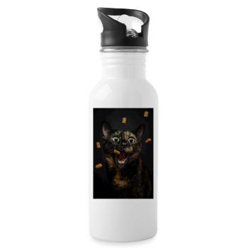 Aufgeregte Katze liebt Leckerlis - Trinkflasche mit integriertem Trinkhalm - Weiß - Rechts