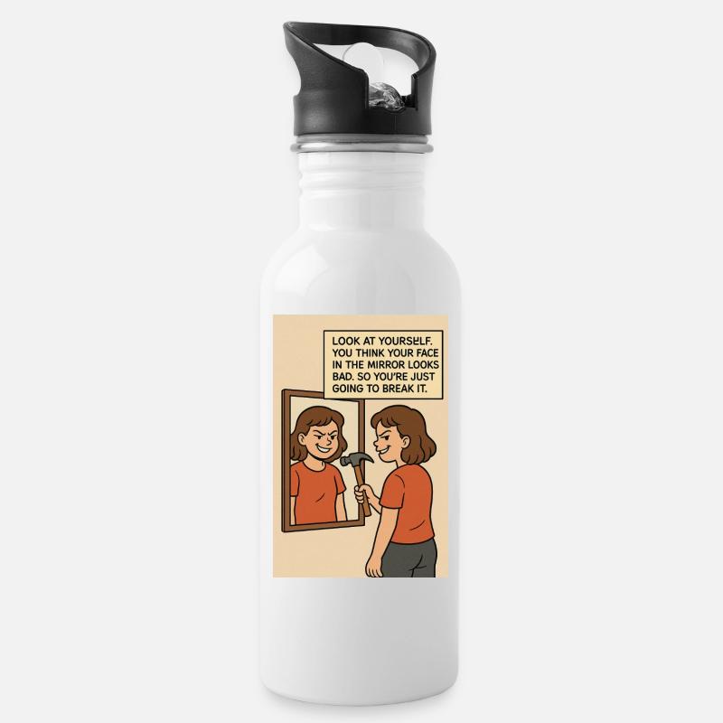 Modern art - Trinkflasche mit integriertem Trinkhalm - Weiß