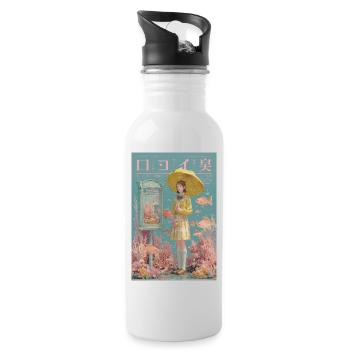 Girl with Umbrella in Surreal Ocean - Water bottle with straw - white - Right