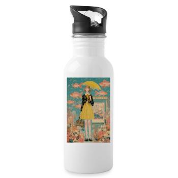 Girl in Yellow Skirt with Goldfish - Water bottle with straw - white - Right