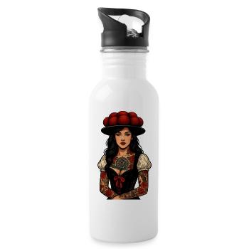Bollenhut Tattoo Frau Schwarzwald Freiburg Heimat - Trinkflasche mit integriertem Trinkhalm - Weiß - Rechts