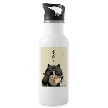Glückliche Katze beim Essen von Ramen - Trinkflasche mit integriertem Trinkhalm - Weiß - Rechts