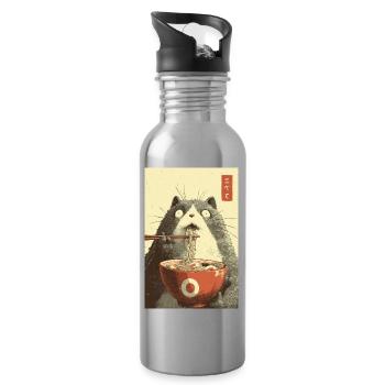 Chat choqué mangeant des ramen - Gourde avec paille intégrée - argent clair - Droite