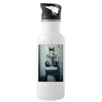 Coole Morgenroutine für Katzen - Trinkflasche mit integriertem Trinkhalm - Weiß - Rechts