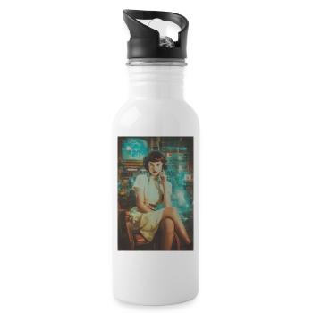 Retro Sci-Fi Operator - Water bottle with straw - white - Right