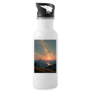 Kosmischer Sonnenuntergang über Bergen - Trinkflasche mit integriertem Trinkhalm - Weiß - Rechts
