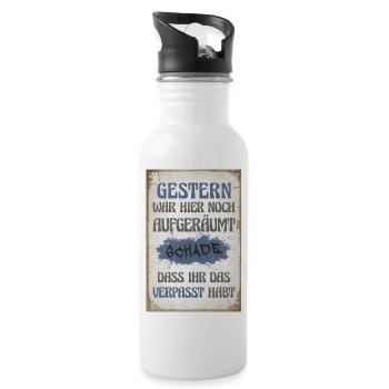 Gestern war hier noch aufgeräumt - Trinkflasche mit integriertem Trinkhalm - Weiß - Rechts