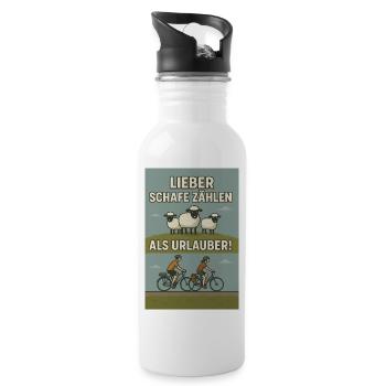 Lieber Schafe zählen als Urlauber - Trinkflasche mit integriertem Trinkhalm - Weiß - Rechts