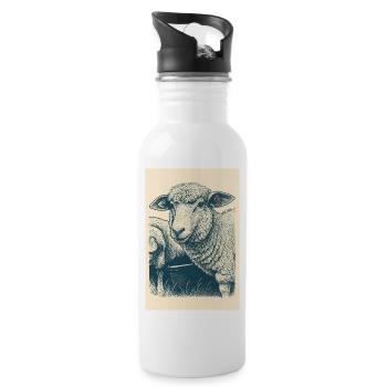 Vintager Linien-Schaf - Trinkflasche mit integriertem Trinkhalm - Weiß - Rechts