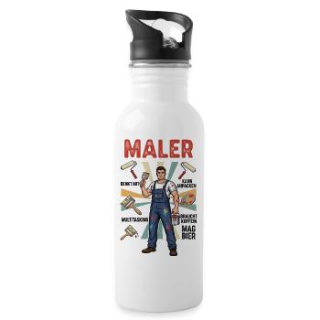Der Maler - Trinkflasche mit integriertem Trinkhalm - Weiß - Rechts