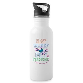 Eat Sleep Fly Repeat – Drohnenpiloten Routine - Trinkflasche mit integriertem Trinkhalm - Weiß - Rechts
