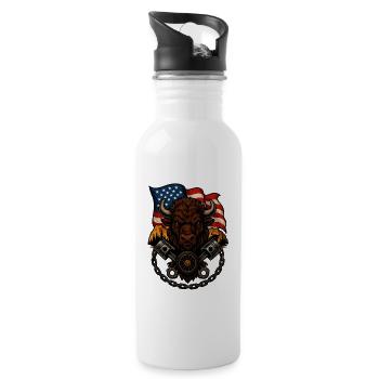Bison Rider – Wilder Biker-Geist - Trinkflasche mit integriertem Trinkhalm - Weiß - Rechts
