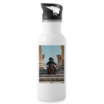 Cosmic Astronaut Playing Cello Amid Ruins - Water bottle with straw - white - Right