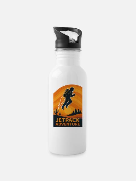 Jetpack Adventure - Trinkflasche mit integriertem Trinkhalm - Weiß