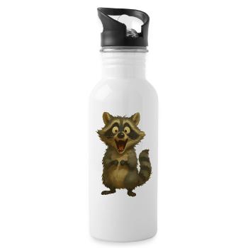 Dessin animé drôle de raton laveur - Motif d’animal drôle - Gourde avec paille intégrée - blanc - Droite