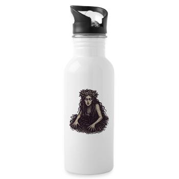 Mystic Water Nymph Illustration - Water bottle with straw - white - Right