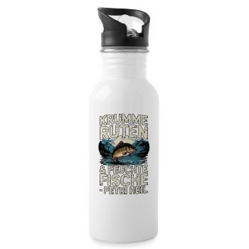 Krumme Ruten & feuchte Fische - Trinkflasche mit integriertem Trinkhalm - Weiß - Rechts