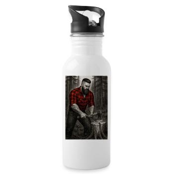 Lumberjack in the forest - Water bottle with straw - white - Right