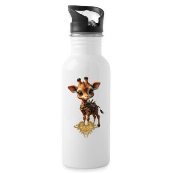 Charming Steampunk Giraffe - Water bottle with straw - white - Right
