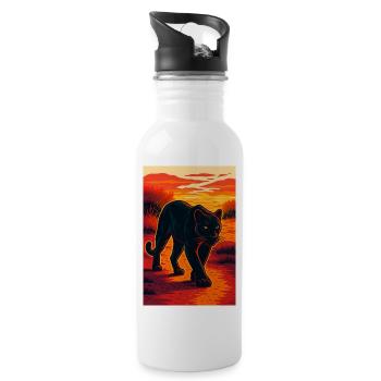 Sonnenuntergang Schwarzer Jaguar Panther Illustration - Trinkflasche mit integriertem Trinkhalm - Weiß - Rechts