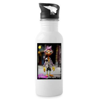 Buntes Punk-Vogel-Design für Kinder Puppe - Trinkflasche mit integriertem Trinkhalm - Weiß - Rechts