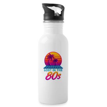 Neon 80er Retro Sonnenuntergang - Trinkflasche mit integriertem Trinkhalm - Weiß - Rechts