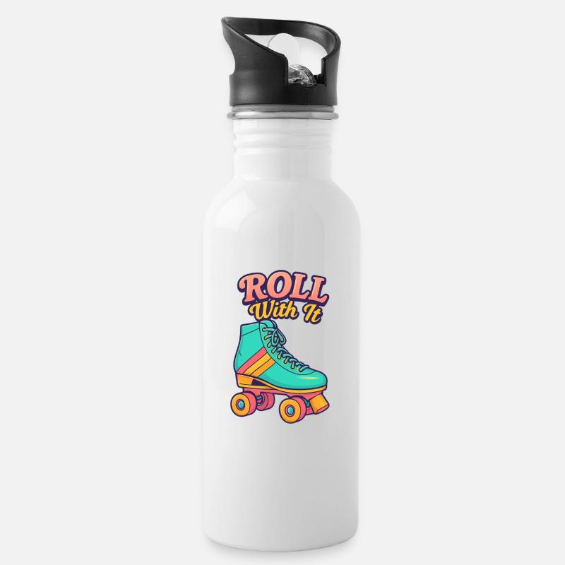 Retro Roller Skate Motiv Design - Trinkflasche mit integriertem Trinkhalm - Weiß