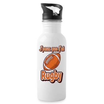 Humorous Rugby Design with Ball - Water bottle with straw - white - Right