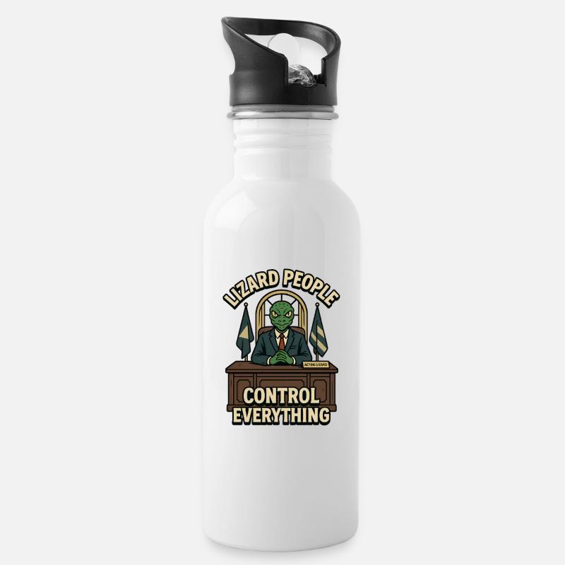Reptiloid Chef Kontrolliert Alles - Water bottle with straw - white