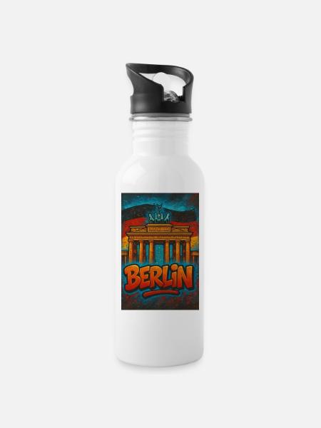 Grafiti Berlin T-shirt with Brandenburg Gate - Water bottle with straw - white