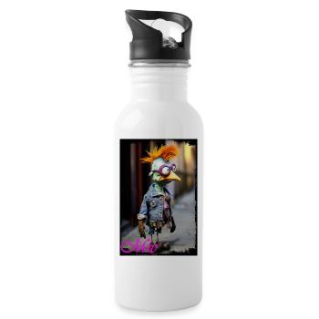 Vogel Puppencharakter mit Brille schicke Kleidung - Trinkflasche mit integriertem Trinkhalm - Weiß - Rechts