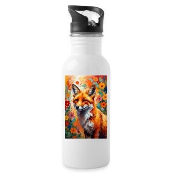 Fox flowers abstract fox lover gift - Water bottle with straw - white - Right