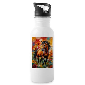 Cheval abstrait fleurs cadeau amoureux des chevaux - Gourde avec paille intégrée - blanc - Droite