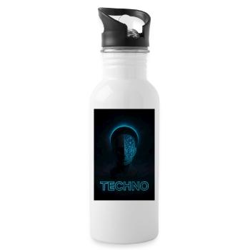 Futuristic Techno Portrait Design - Water bottle with straw - white - Right