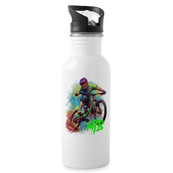 Mountain bike action art - Water bottle with straw - white - Right