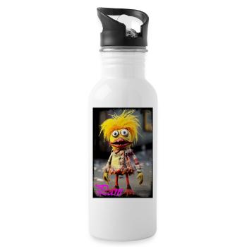 Bunte Puppenfigur mit wilden gelben Haaren - Trinkflasche mit integriertem Trinkhalm - Weiß - Rechts