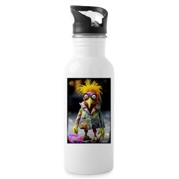 Humorvoller Vogel Künstler Puppe mit bunter Frisur - Trinkflasche mit integriertem Trinkhalm - Weiß - Rechts