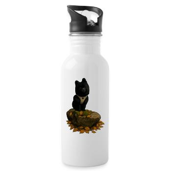 Schwarzer Spitz Hund auf Baumstamm - Trinkflasche mit integriertem Trinkhalm - Weiß - Rechts