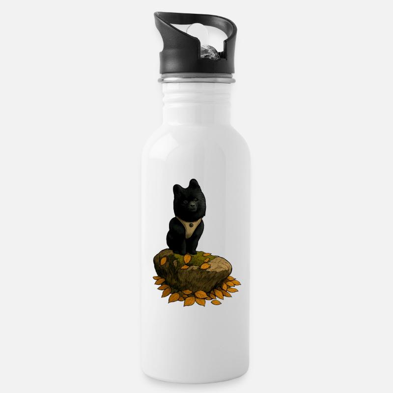 Chien Spitz Noir sur Un Tronc D’arbre - Gourde avec paille intégrée - blanc
