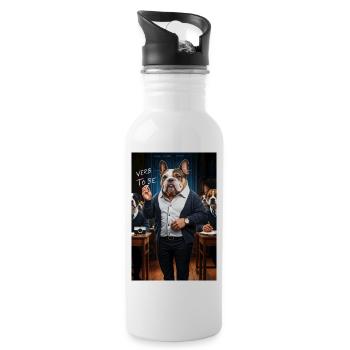 English Bulldog Humanoid Professor - Water bottle with straw - white - Right