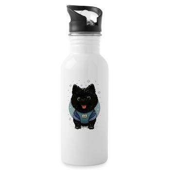 Cute Spitz Cartoon with Snow - Water bottle with straw - white - Right